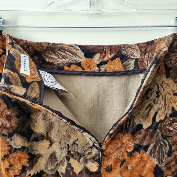 80s Brown Floral Corduroy Mini Skirt M Boho Prairie Cottagecore Goblincore - Picture 6 of 13